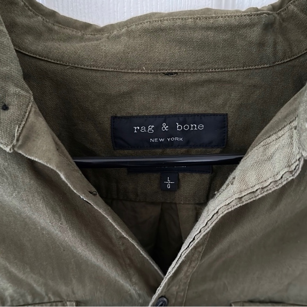 Rag and Bone Work Shirt L Green Military Poplin Lightweight Utility Shirt Army